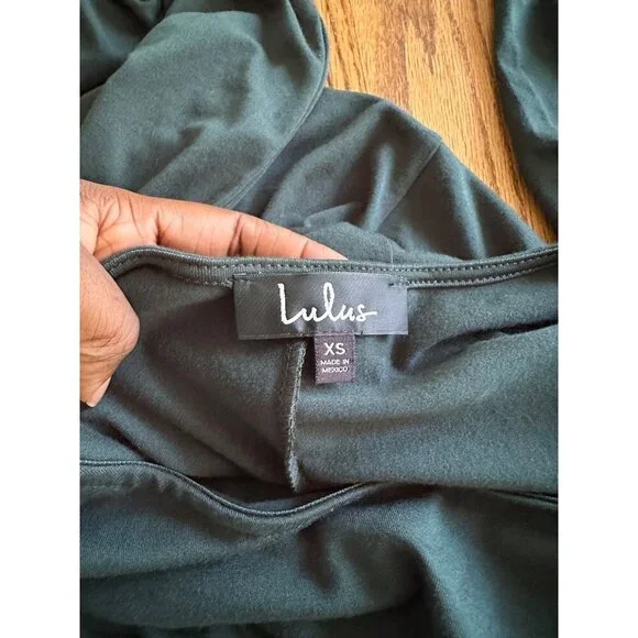 Lulus Swept Away Forest Green Long Sleeve Maxi Dress With Side Slit Classy NWT